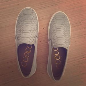 Gray snakeskin canvas sneakers